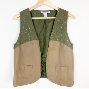 CHARLOTTE RONSON Silk Leather Beaded Open Vest 6